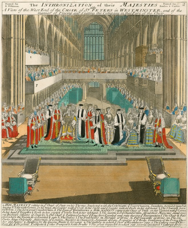 Kroning van Koning Willem III en Koningin Maria op 11 april 1689 door English School