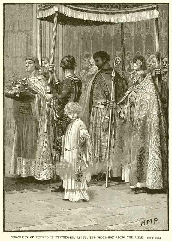 Kroning van Richard in Westminster Abbey: De processie langs het gangpad door English School