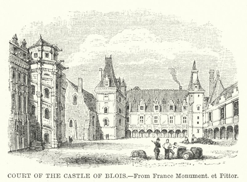 Hof van het Kasteel van Blois (gravure) door English School