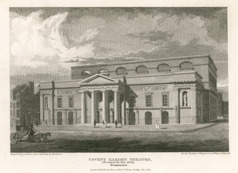 Covent Garden Theatre, Westminster, Londen (gravure) door English School