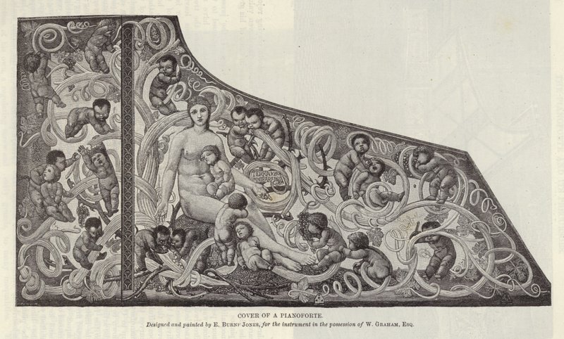 Deksel van een pianoforte ontworpen en geschilderd door Edward Burne-Jones door English School