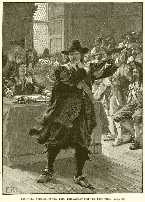 Cromwell spreekt het Lange Parlement voor de laatste keer toe door English School