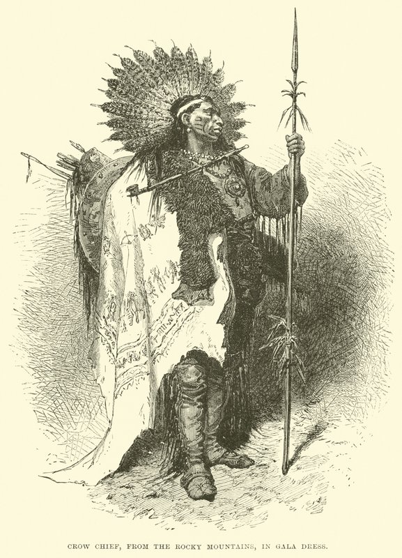 Crow Hoofdman, van de Rocky Mountains, in galakleding door English School