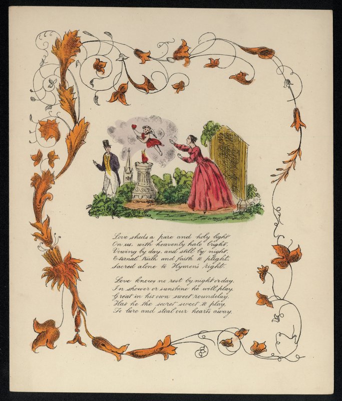 Cupido steelt het hart van een vrouw om het aan een man te geven, liefdesgedicht door English School