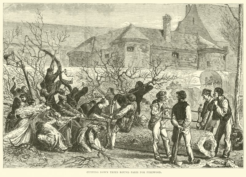 Bomen kappen rond Parijs voor brandhout, oktober 1870 door English School