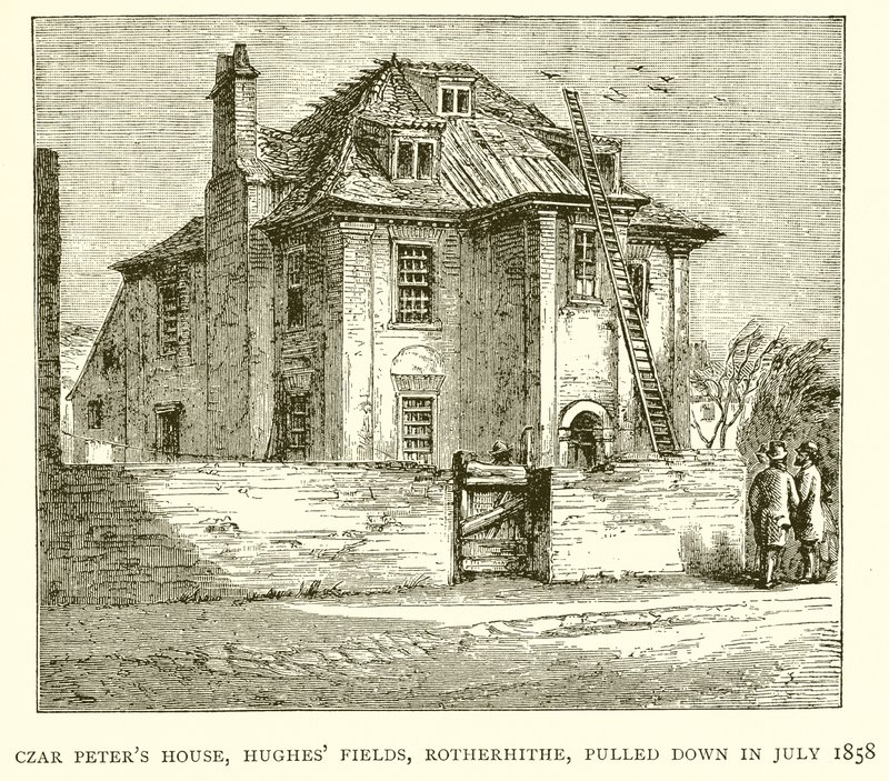 Huis van Tsaar Peter, Hughes Fields, Rotherhithe, gesloopt in juli 1858 door English School