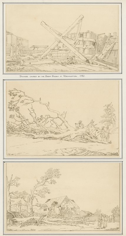 Schade veroorzaakt door de Grote Storm in Roehampton, 1780 door English School