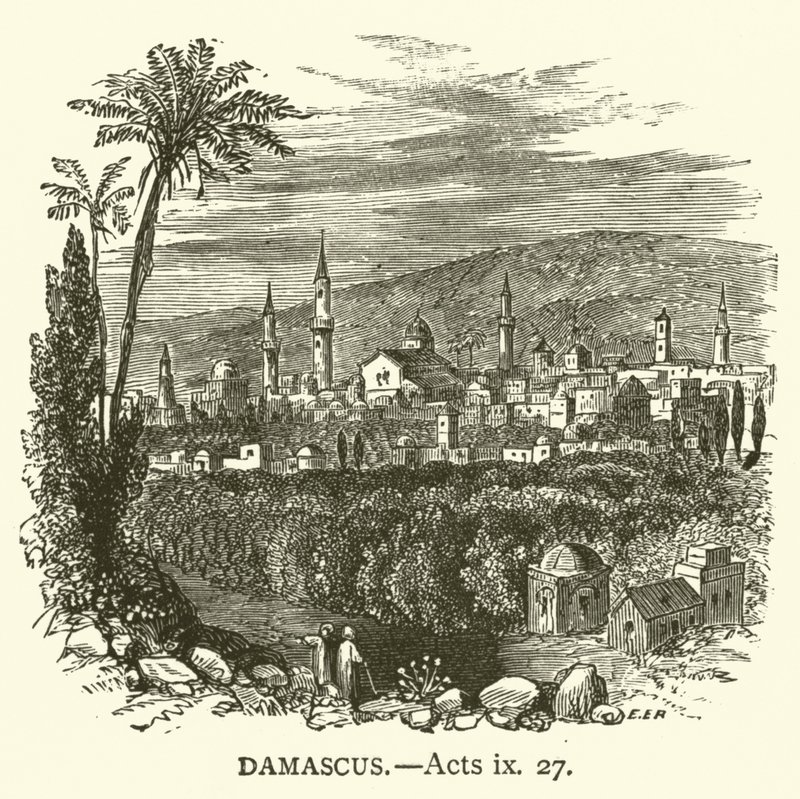 Damascus, Handelingen, ix, 27 (gravure) door English School