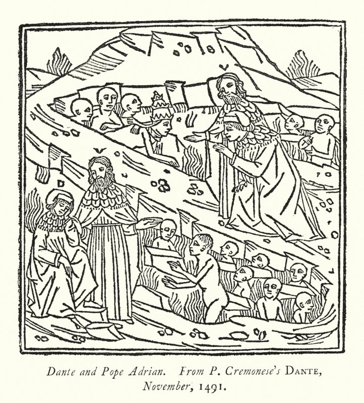 Dante en paus Adrianus, uit P Cremonese