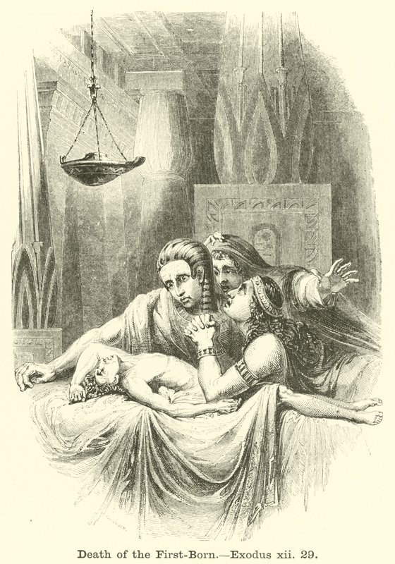 Dood van de eerstgeborene, Exodus, xii, 29 door English School