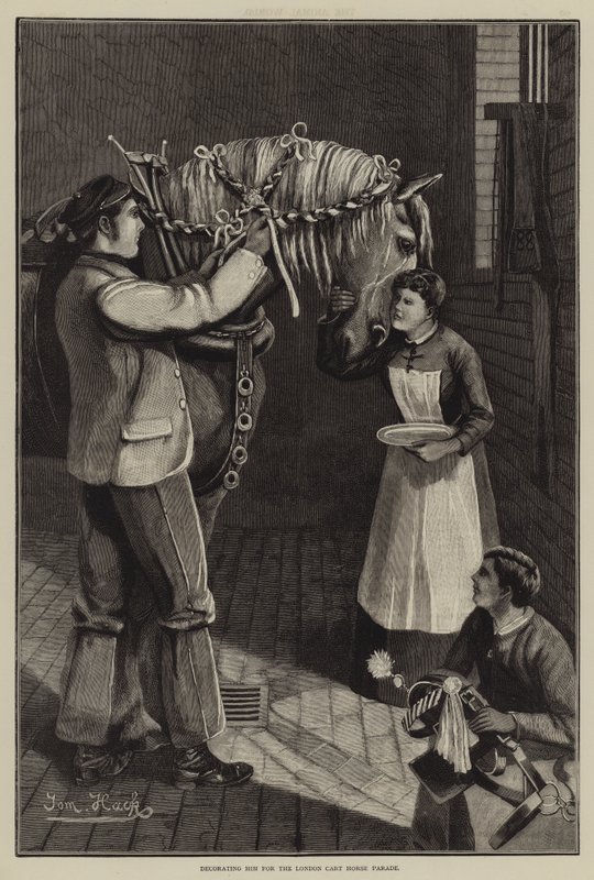 Hem versieren voor de London Cart Horse Parade (gravure) door English School