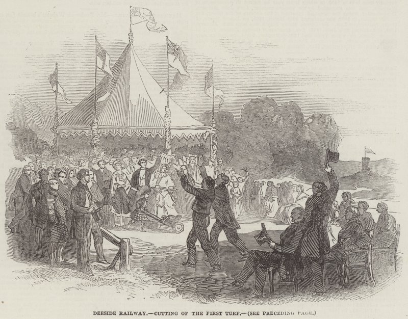 Deeside Railway, het eerste graszoden snijden door English School