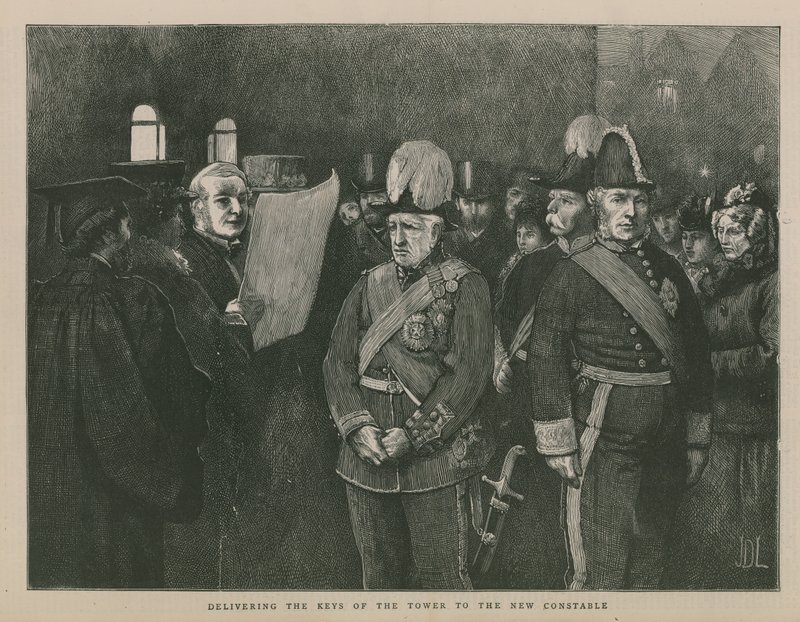 Het overhandigen van de sleutels van de Tower aan de nieuwe constable door English School