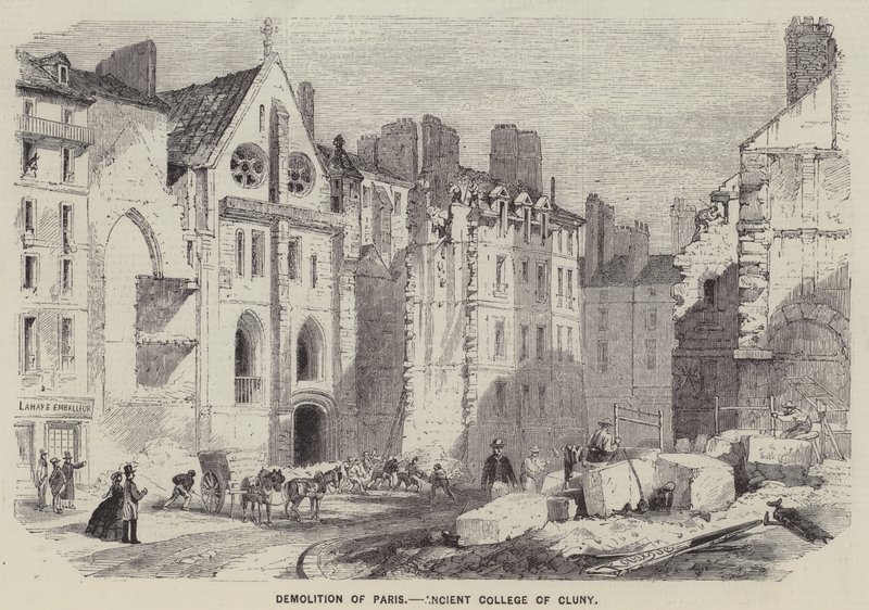 Afbraak van Parijs, Oud college van Cluny (gravure) door English School