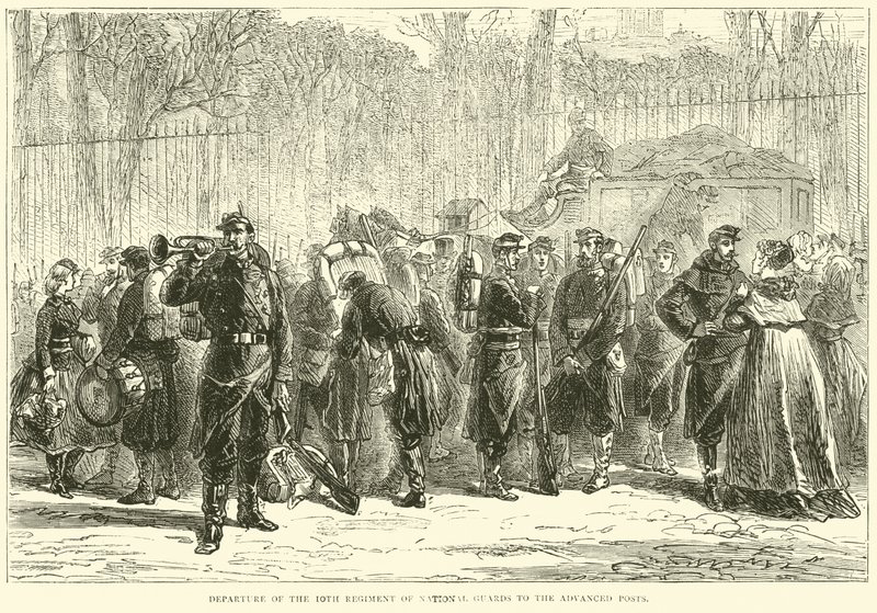 Vertrek van het 10e Regiment Nationale Garde naar de voorposten, oktober 1870 door English School