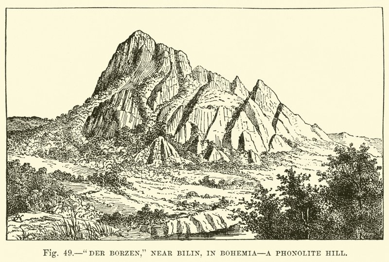 Der Borzen, nabij Bilin, in Bohemen, een fonolietheuvel door English School