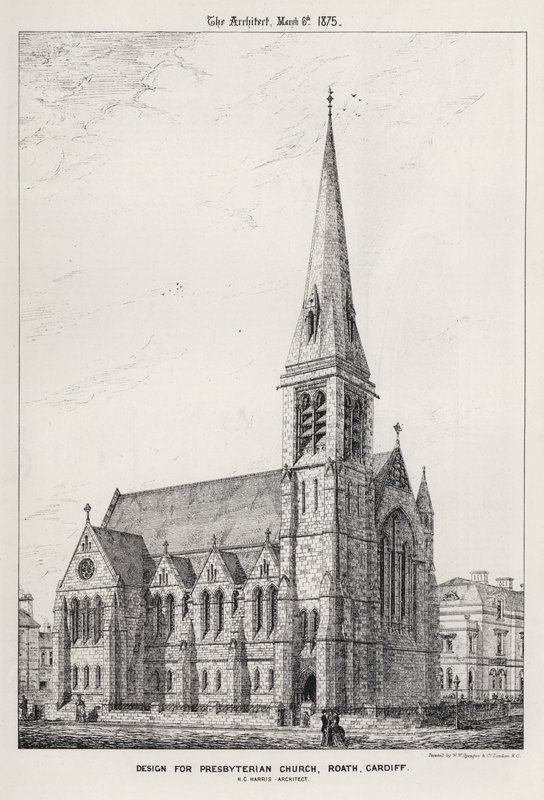 Ontwerp voor Presbyterian Church, Roath, Cardiff (gravure) door English School