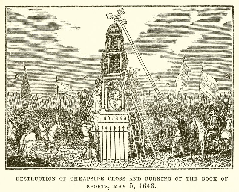 Vernietiging van Cheapside Cross en Verbranding van het Boek van Sporten, 5 mei 1643 door English School