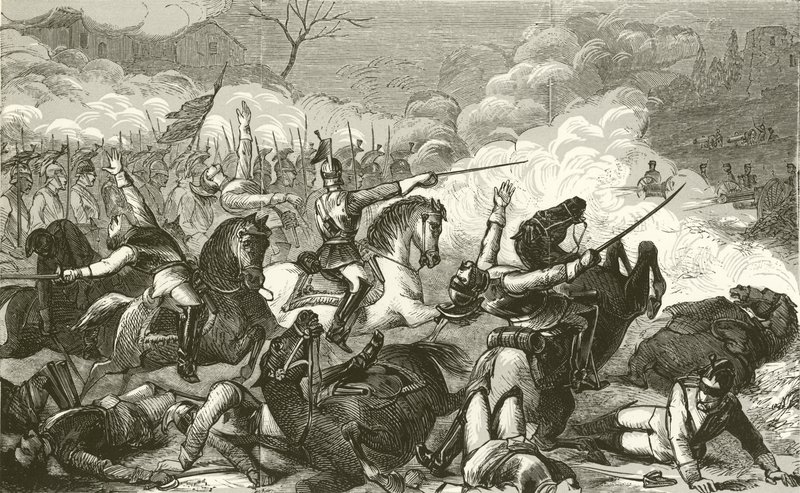 Vernietiging van de cuirassiers van Graaf Bismarck door de Mitrailleuse door English School