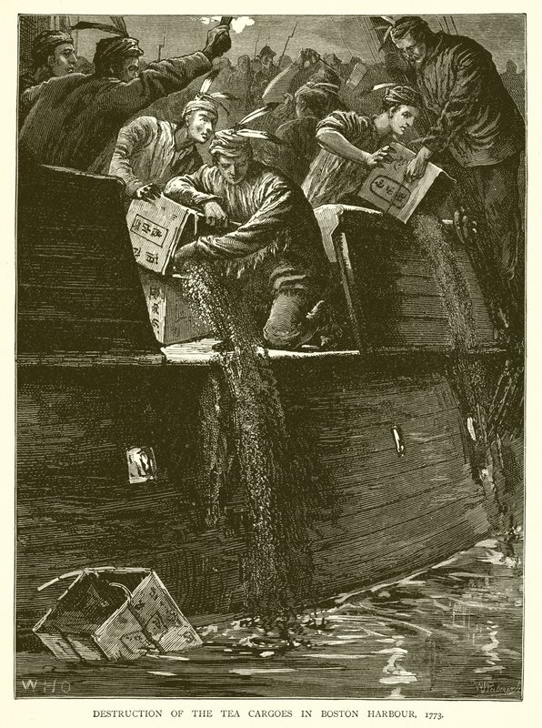 Vernietiging van de theeladingen in de haven van Boston, 1773 door English School