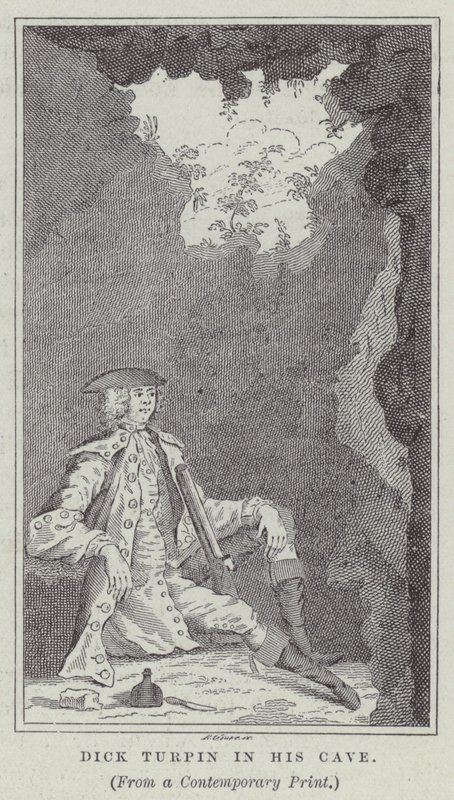 Dick Turpin in zijn grot (gravure) door English School