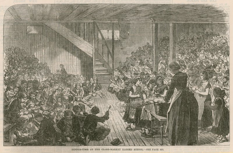 Dinnertijd op de Clare Market ragged School, Kerstmis 1869 door English School