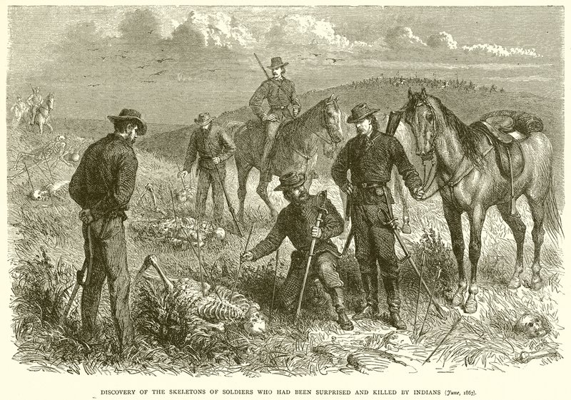 Ontdekking van de Skeletten van Soldaten die waren Verrast en Gedood door Indianen (juni 1867) door English School