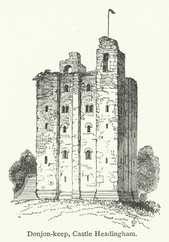 Donjon-keep, Kasteel Headingham (gravure) door English School