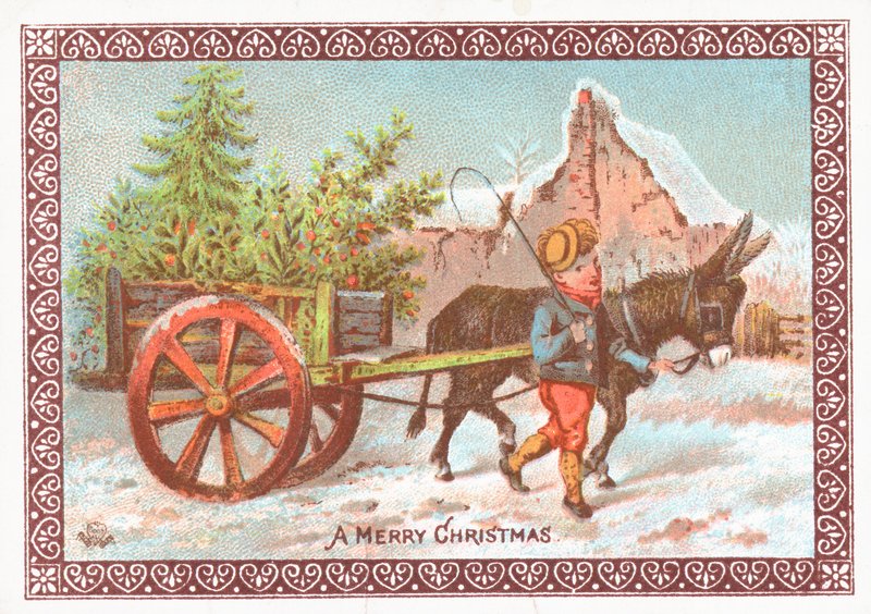 Ezel trekt kar, kerstkaart door English School