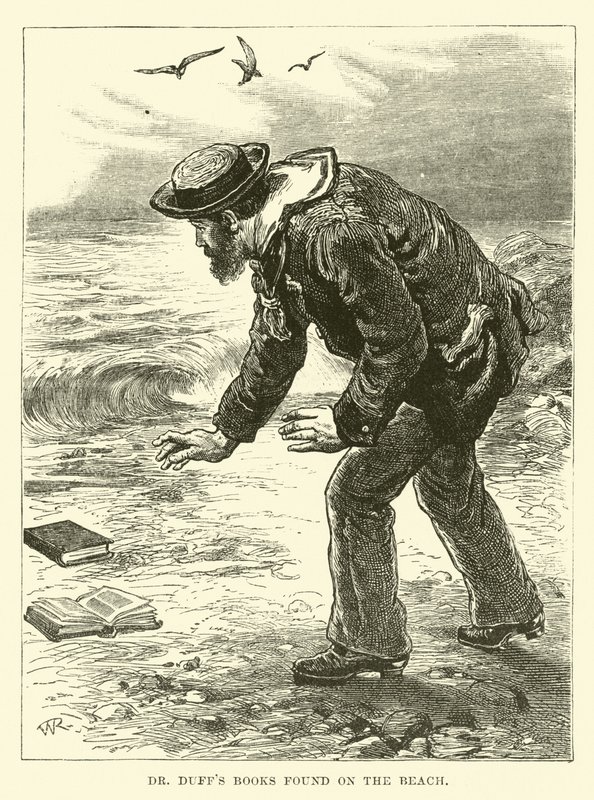Boeken van Dr. Duff gevonden op het strand door English School
