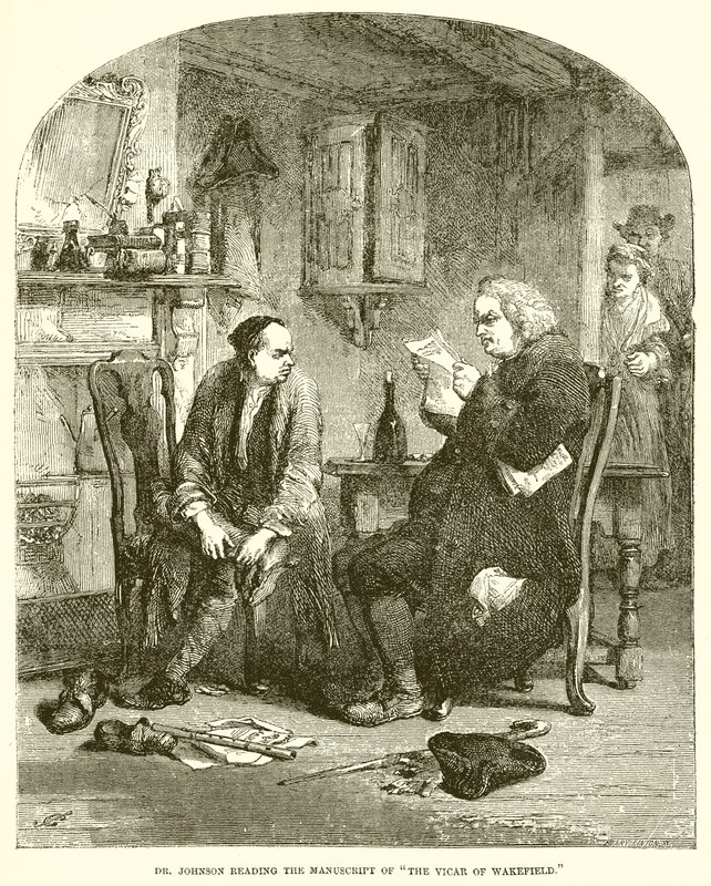Dr. Johnson leest het manuscript van The Vicar of Wakefield door English School