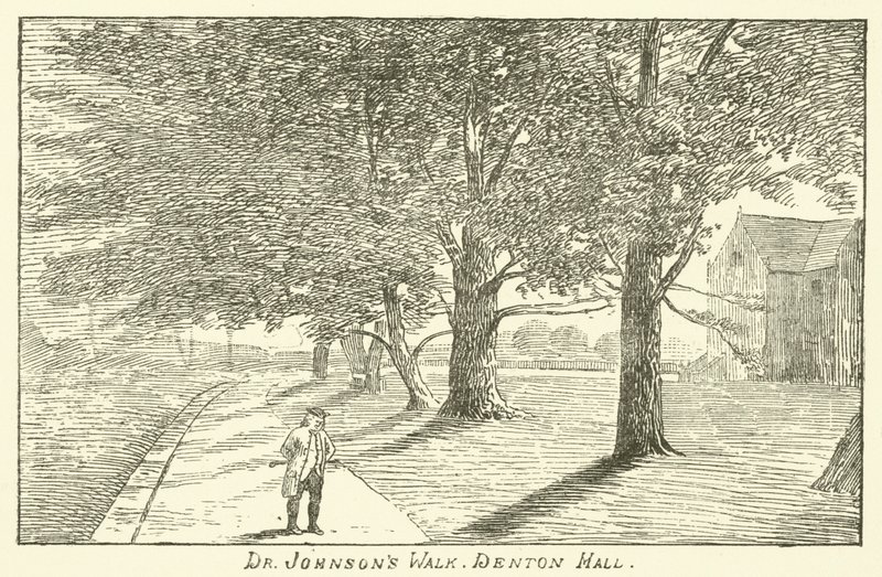 Dr Johnsons wandeling, Denton Hall (gravure) door English School