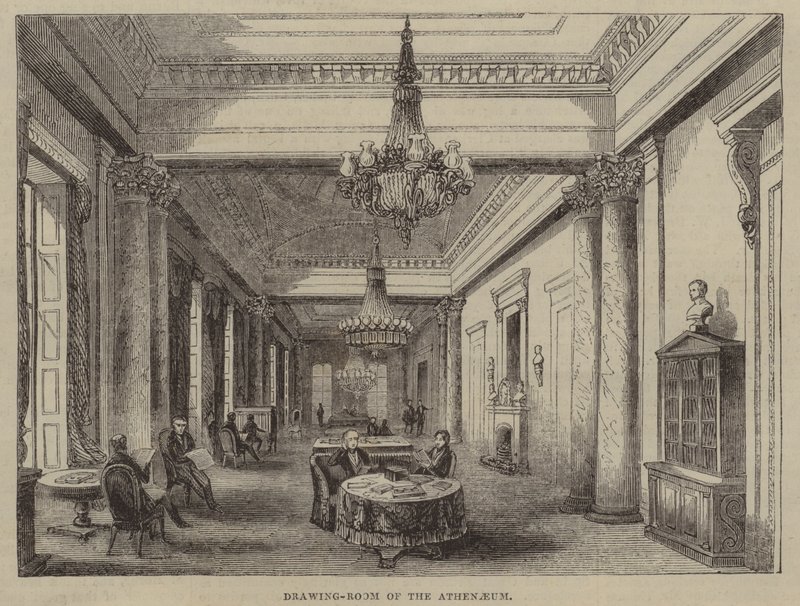Salon in de Athenaeum Club, Londen (gravure) door English School