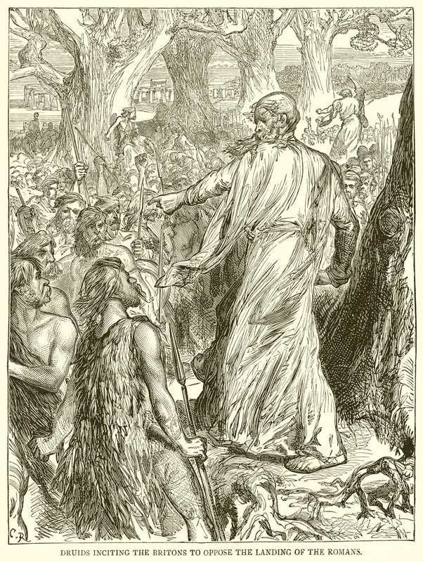 Druïden die de Britten aansporen om de landing van de Romeinen te weerstaan door English School