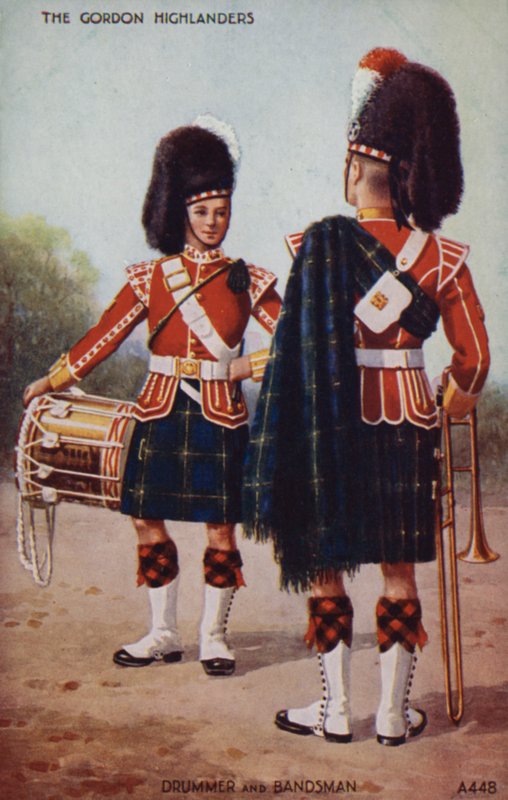 Tamboer en muzikant van de Gordon Highlanders door English School