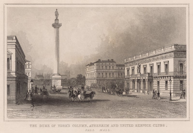 Duke of Yorks Column, Athenaeum en United Service Clubs, Pall Mall door English School