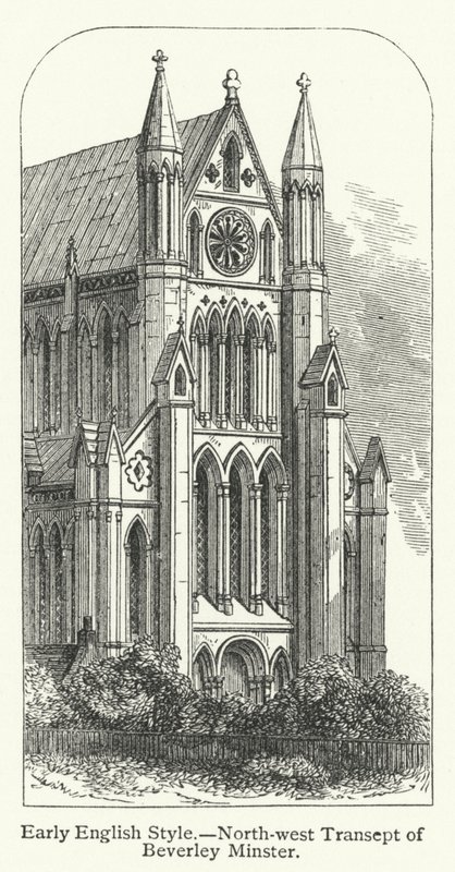 Vroeg-Engelse stijl, noordwestelijk dwarsschip van Beverley Minster (gravure) door English School