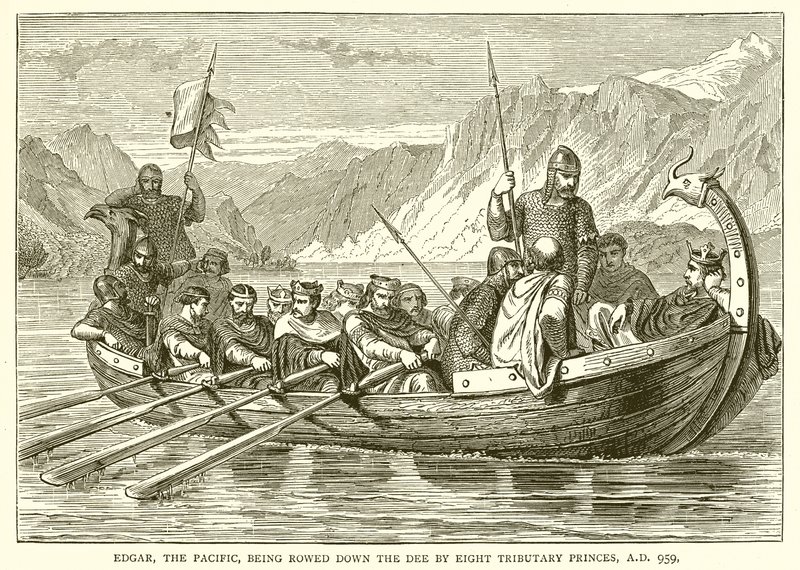 Edgar, de Vredelievende, wordt door Acht Onderworpen Prinsen over de Dee Gevaren, A.D. 959 door English School