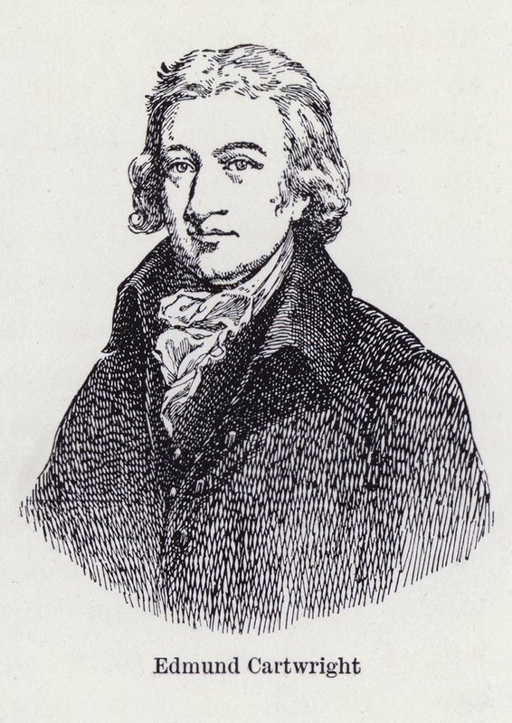 Edmund Cartwright, Engelse uitvinder van het mechanisch weefgetouw (litho) door English School