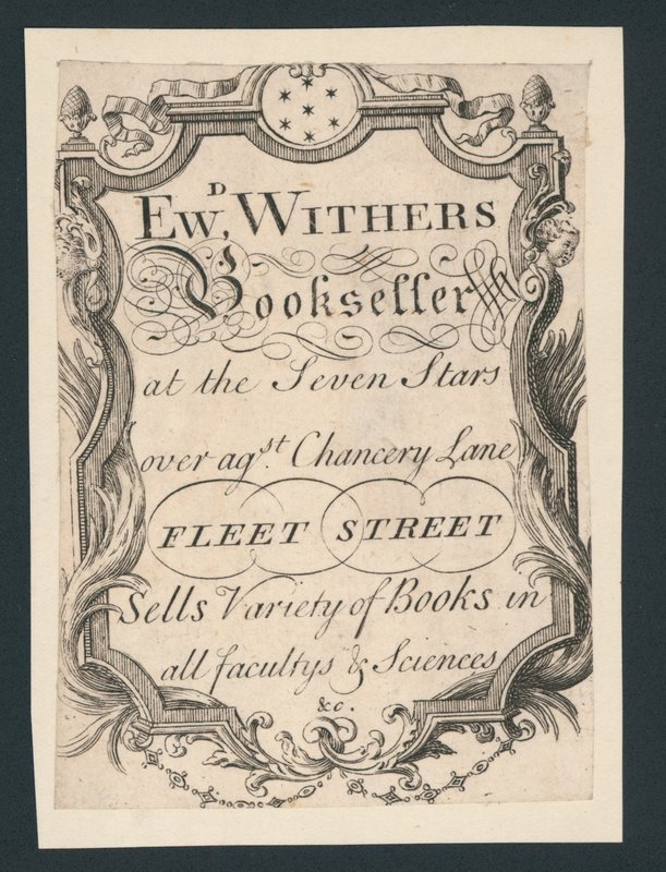 Edward Withers, Boekhandelaar, Chancery Lane, Fleet Street, handelskaart door English School