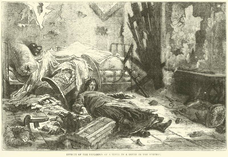 Gevolgen van de explosie van een granaat in een huis in de buitenwijken, mei 1871 door English School