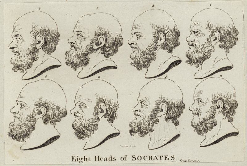 Acht hoofden van Socrates door English School