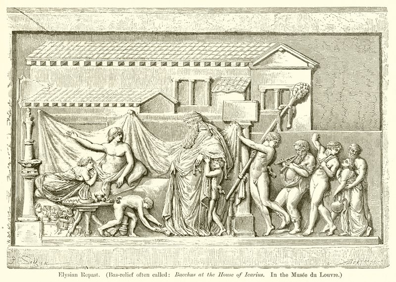 Elysisch banket. (Bas-reliëf vaak genoemd: Bacchus in het huis van Icarius. In het Louvre Museum) door English School