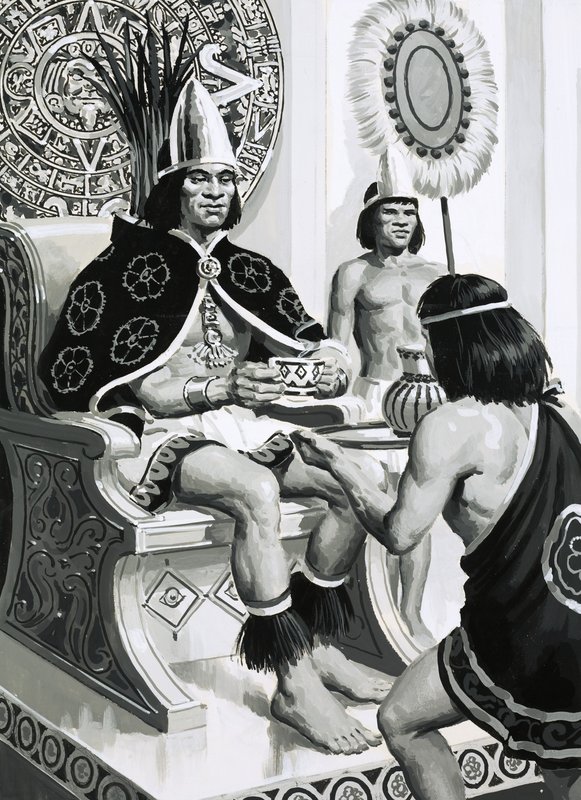 Keizer Montezuma van de Azteken hield van het drinken van cacao door English School