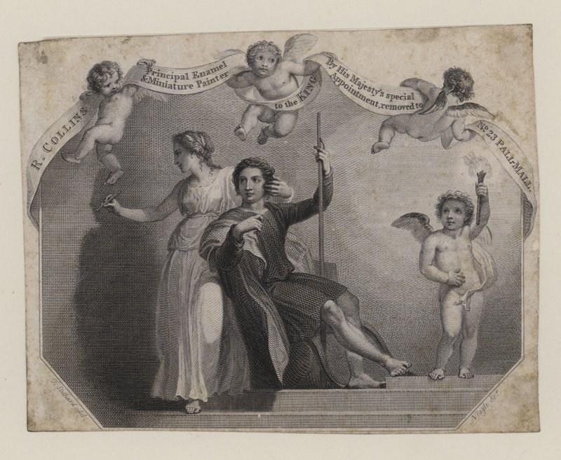Emaille- en Miniatuurschilder, R Collins, handelskaart door English School