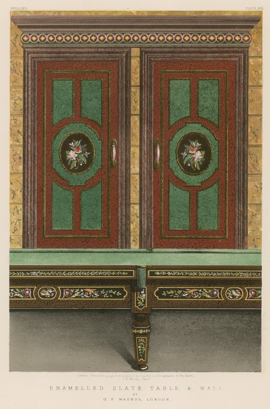 Geëmailleerde Leisteen Tafel en Muur door G F Magnus, Londen door English School