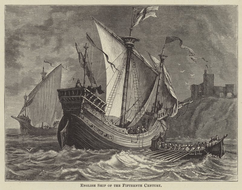 Engels schip uit de vijftiende eeuw (gravure) door English School