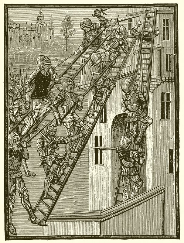 Engelse Soldaten die een Fort in Gascogne Beklimmen, Temp. Edward III door English School