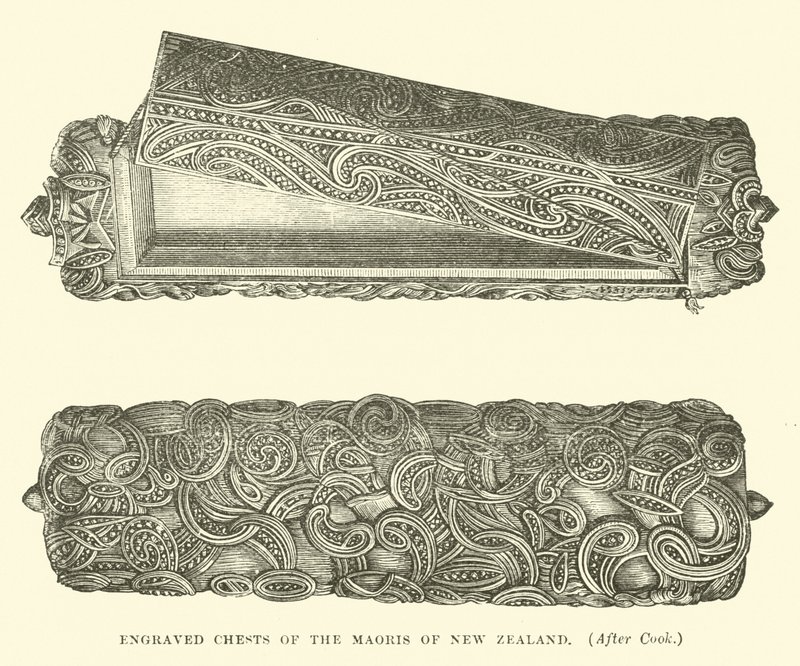 Gegraveerde kisten van de Maori