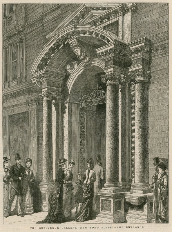 Ingang van de Grosvenor Gallery, New Bond Street, Londen door English School